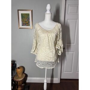 Lildy Ivory Boho Lace Tunic Top S/M